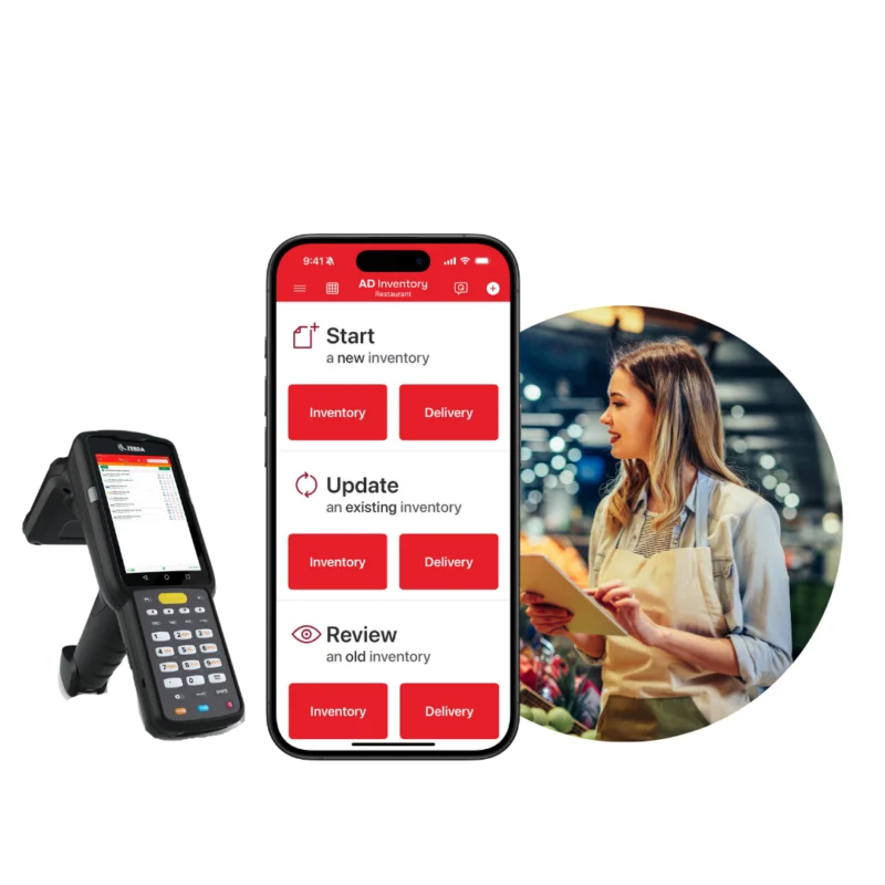GoVentory RFID inventory management system with mobile app showing inventory and delivery options
